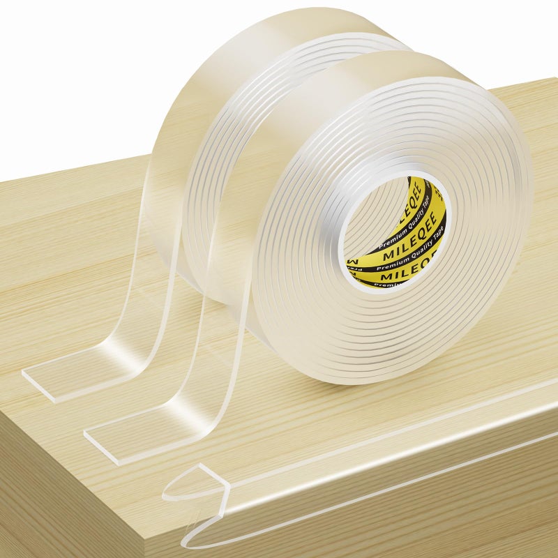 MILEQEE 2Pack Clear Edge Protector Strip, 0.8in x 9.84FT(19.68FT Total), Sharp Edge Wrap Cover Tape, Self Adhesive Protective Bumper Guards for Cabinet Door Desk Glass Table Furniture, Kitchen Countertop - Image 1